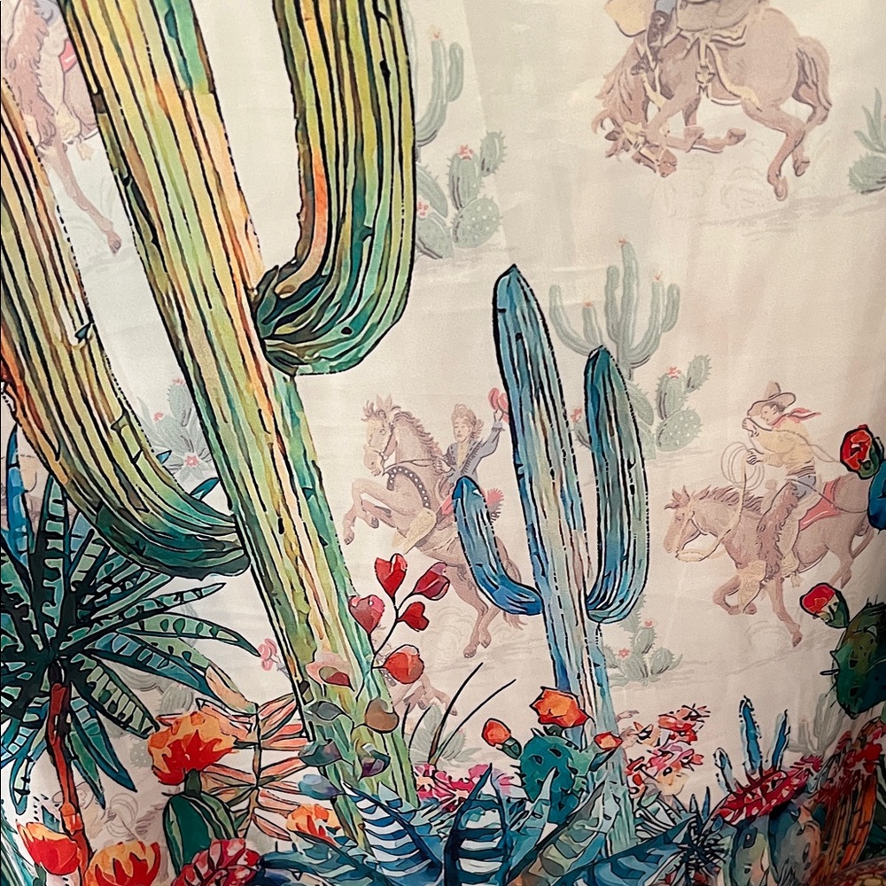 Vibrant Cactus Print Blouse with Red Accents - Picture 4 of 4